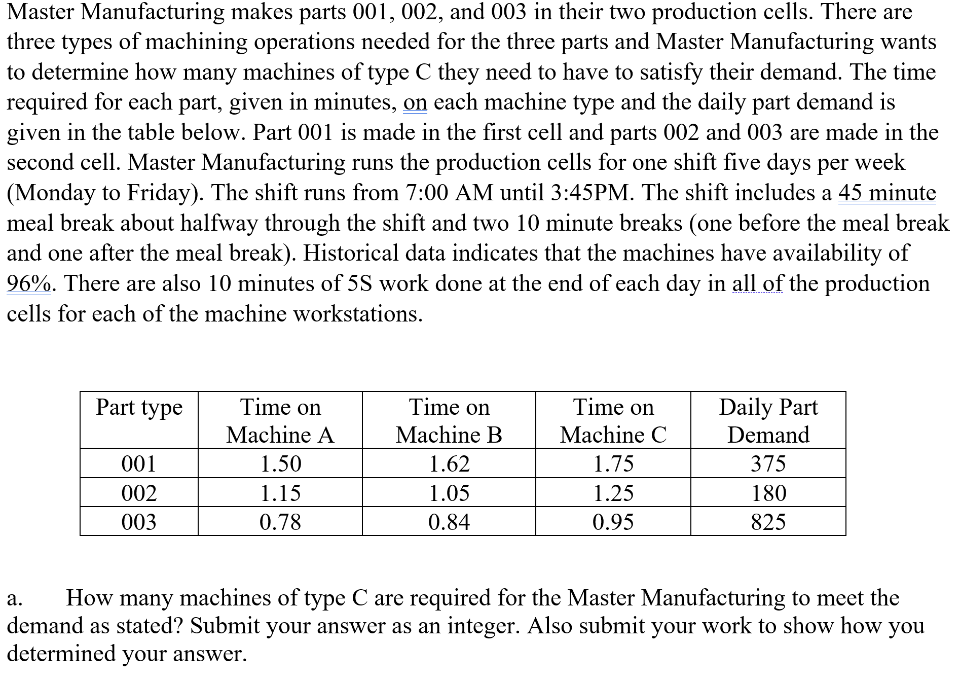 Solved a. ﻿How many machines of type C are required for the