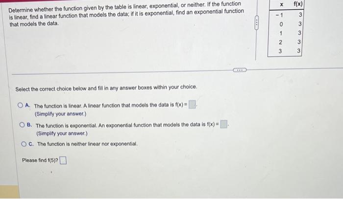 Solved Determine whether the function given by the table is | Chegg.com