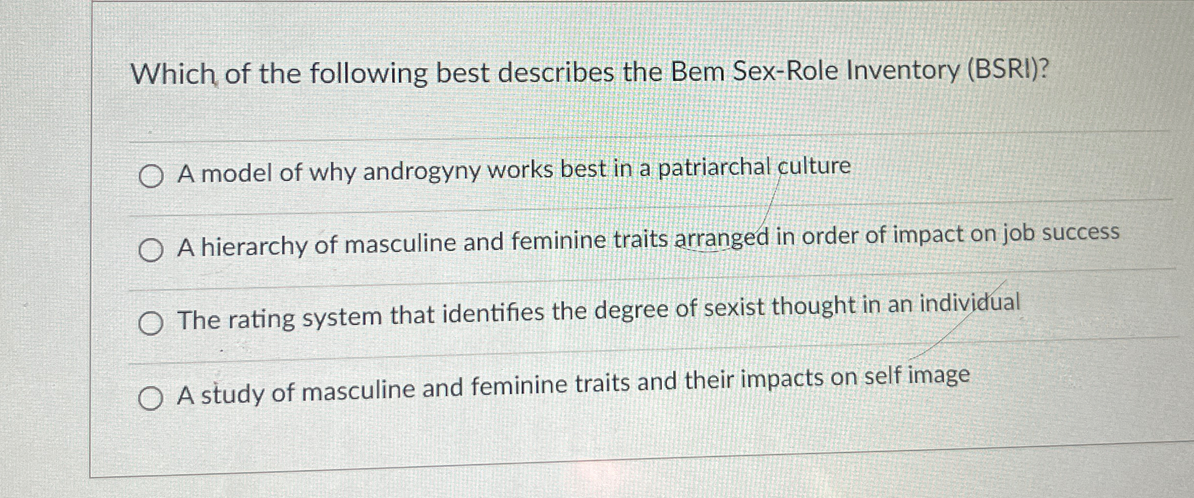 Solved Which of the following best describes the Bem | Chegg.com