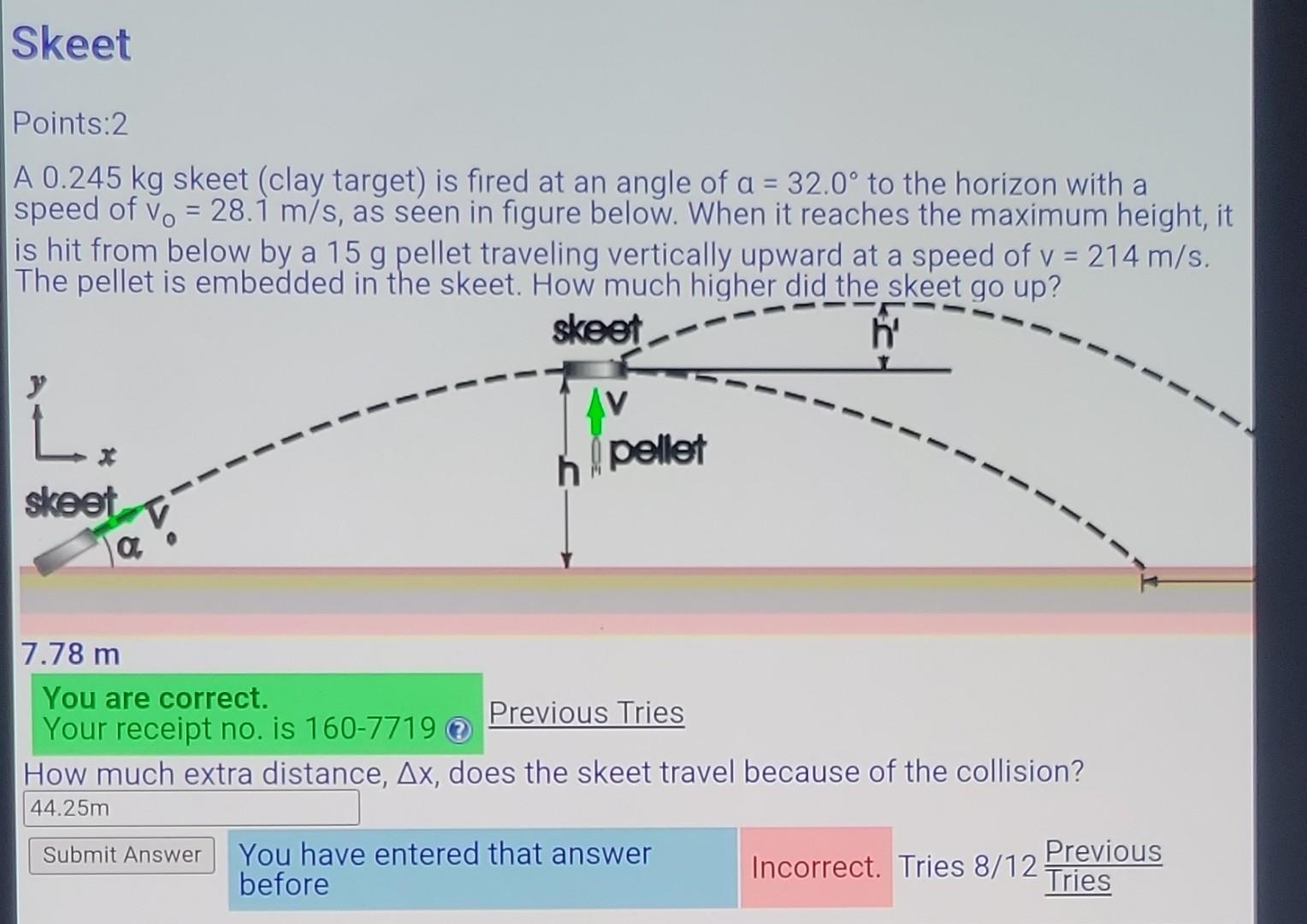 Solved A 0.245 Kg Skeet (clay Target) Is Fired At An Angle | Chegg.com