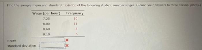 Solved Find the sample mean and standard deviation of the | Chegg.com