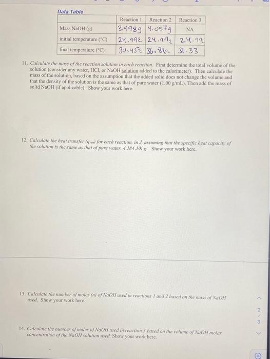 Solved Data Table Reaction ! Reaction 2 Reaction Mass NaOH | Chegg.com