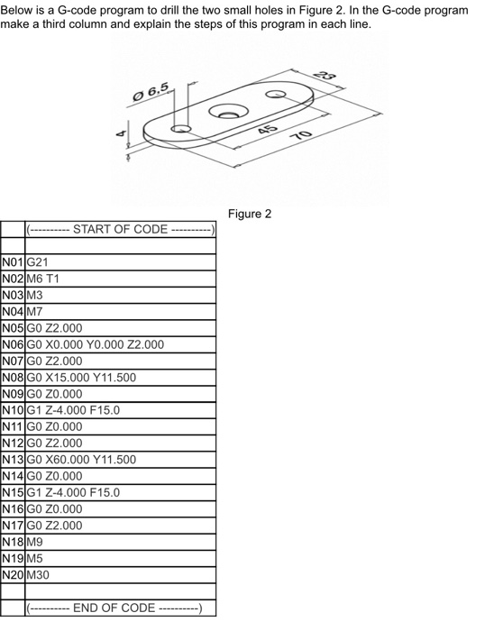 Solved Below is a G-code program to drill the two small | Chegg.com