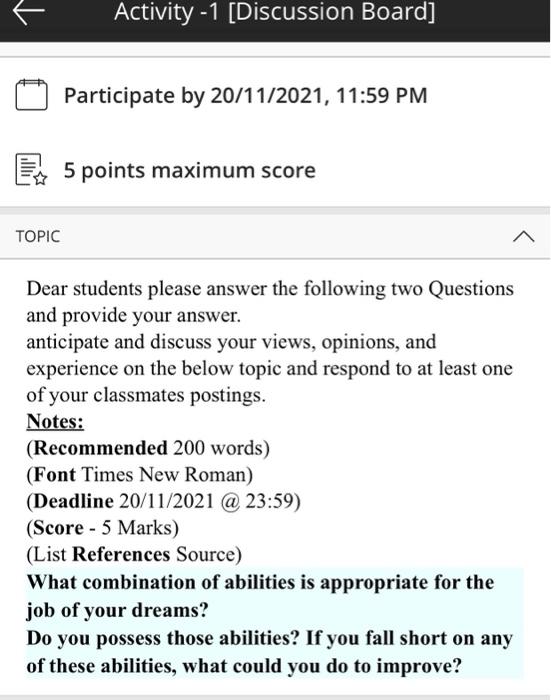 Solved Activity -1 [Discussion Board] Participate By | Chegg.com