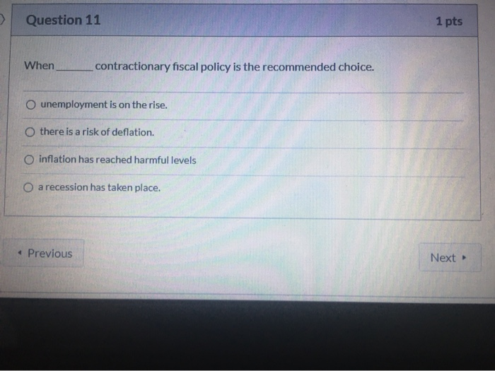 Solved Question 11 1 pts When contractionary fiscal policy | Chegg.com