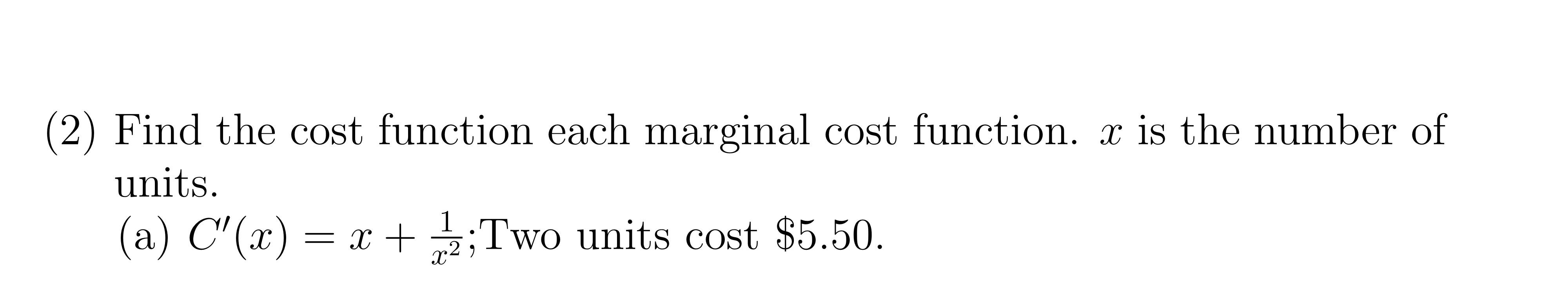 Solved (2) ﻿Find the cost function each marginal cost | Chegg.com