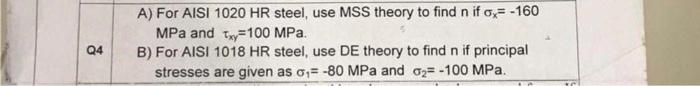 Solved A) For AISI 1020HR steel, use MSS theory to find n if | Chegg.com