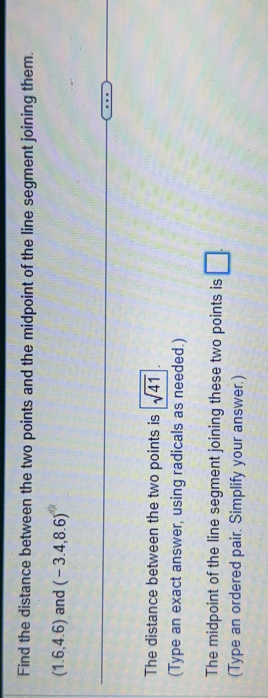 Solved Find the distance between the two points and the | Chegg.com