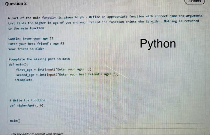 Solved A part of the main function is given to you. Define | Chegg.com