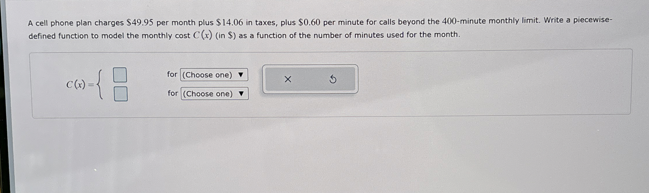 Solved A cell phone plan charges $49.95 ﻿per month plus | Chegg.com