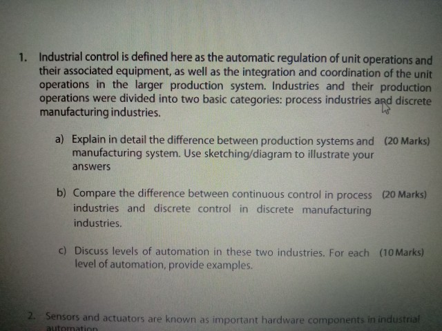 Solved 1. Industrial control is defined here as the | Chegg.com