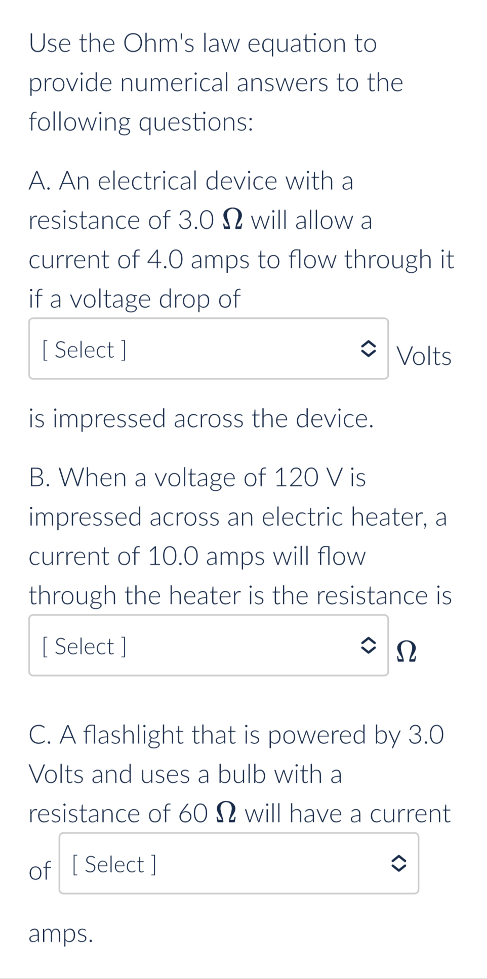 Solved Use the Ohm's law equation to provide numerical | Chegg.com