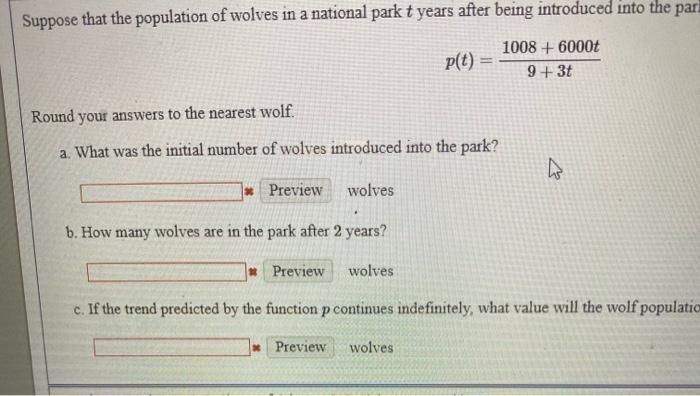 Solved Suppose That The Population Of Wolves In A National | Chegg.com