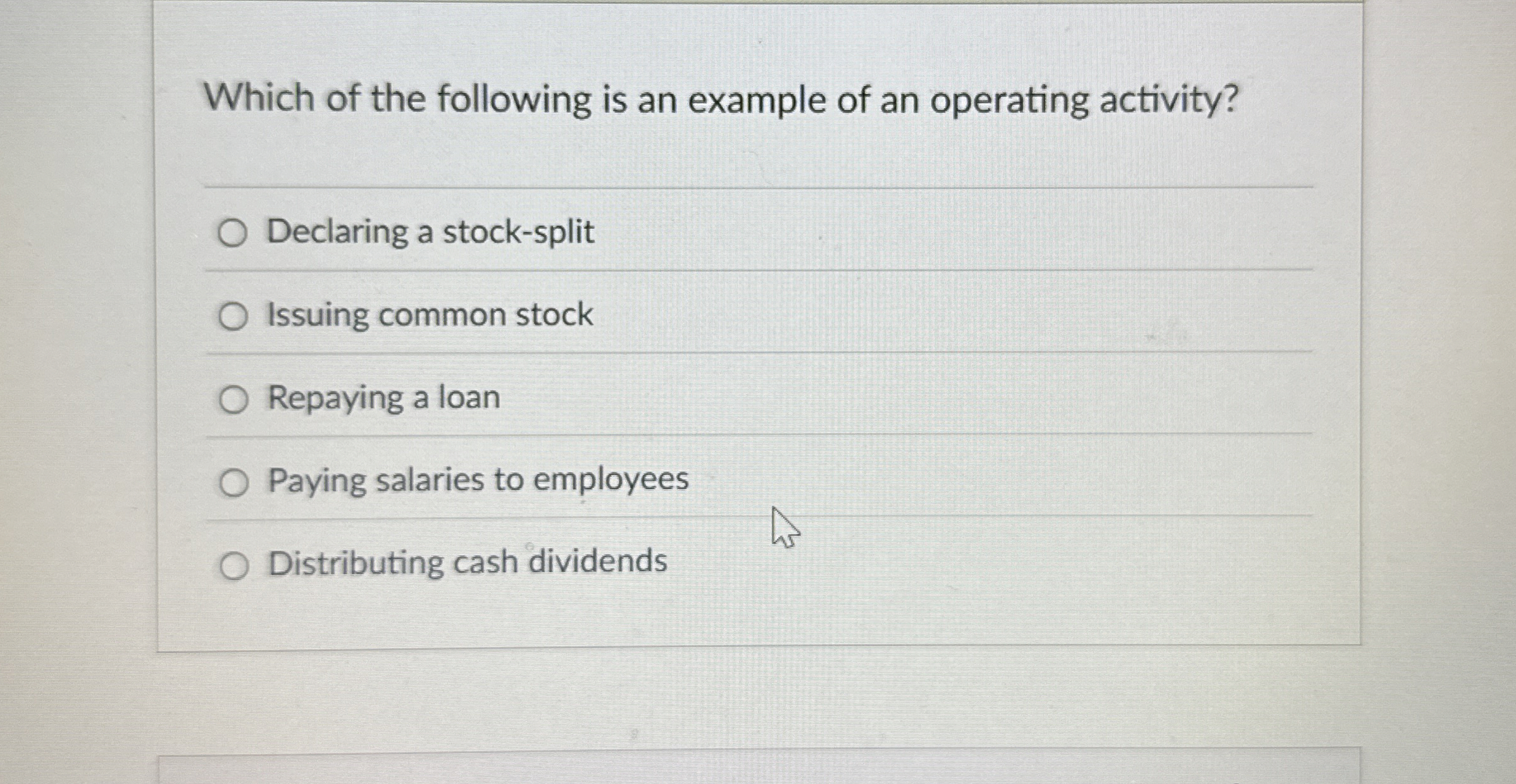 Solved Which of the following is an example of an operating | Chegg.com