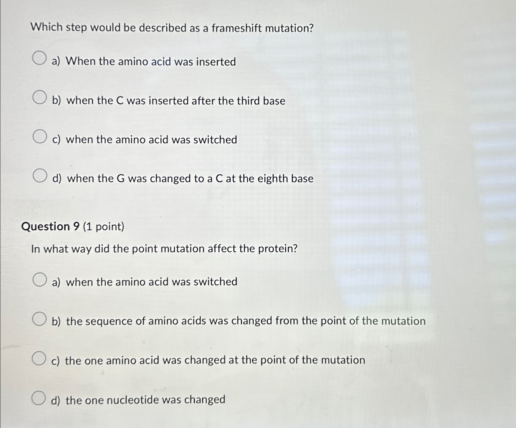 Solved Which step would be described as a frameshift | Chegg.com