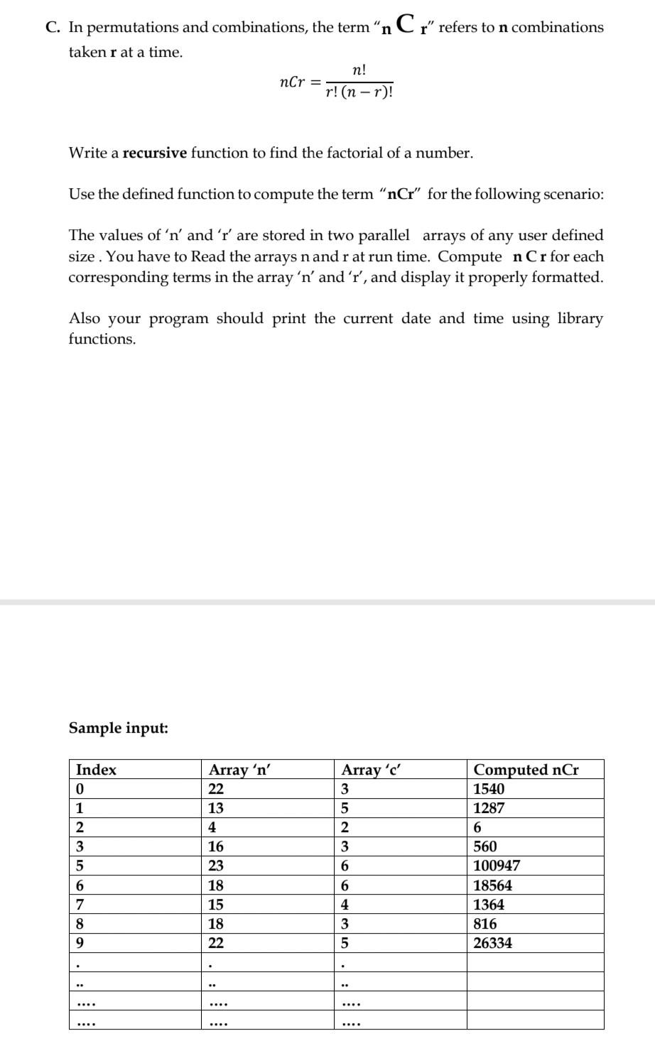 Solved C. In permutations and combinations, the term “n Cr” | Chegg.com