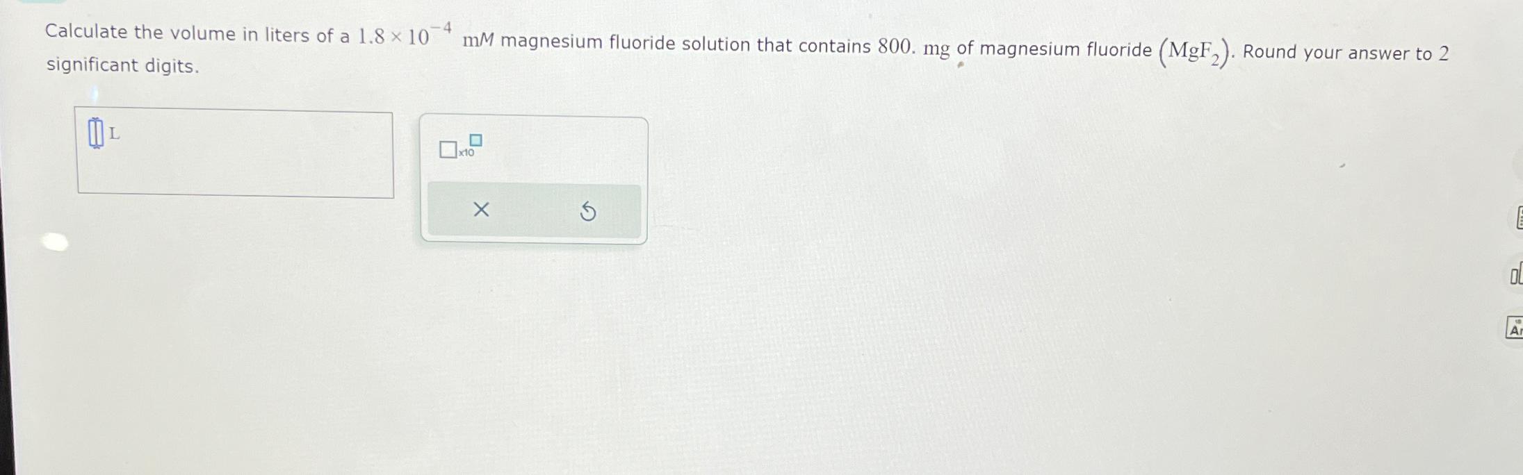 Solved Calculate The Volume In Liters Of A 1 8×10 4mm