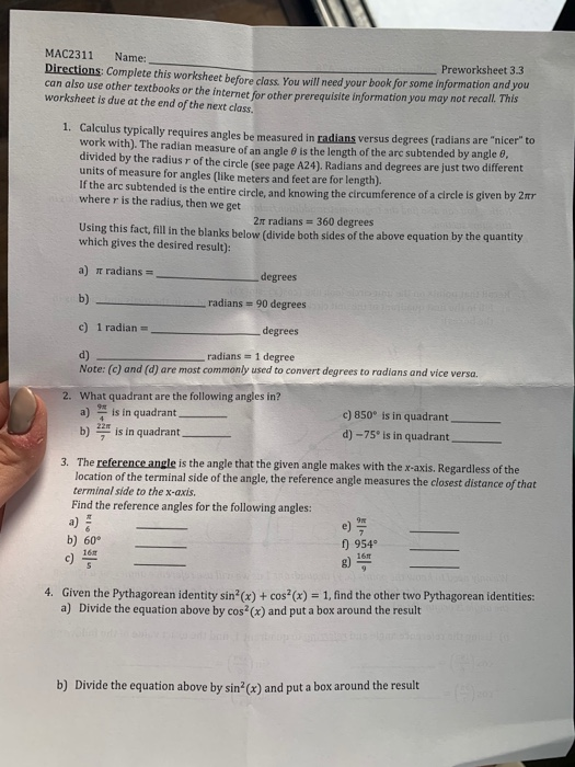 precalculus review worksheet for mac 2311 solution