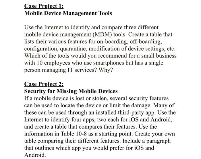Solved Case Project 1 Mobile Device Management Tools Use