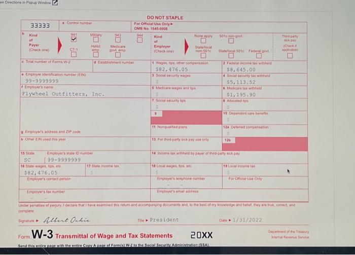 Solved Psa 6 7 Complete Form W 3 Complete The W 3 Form For 1549