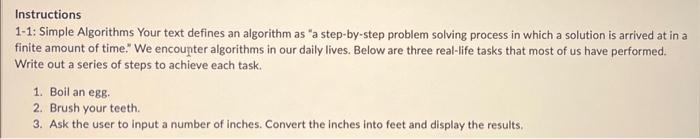 Solved Instructions 1-1: Simple Algorithms Your text defines | Chegg.com