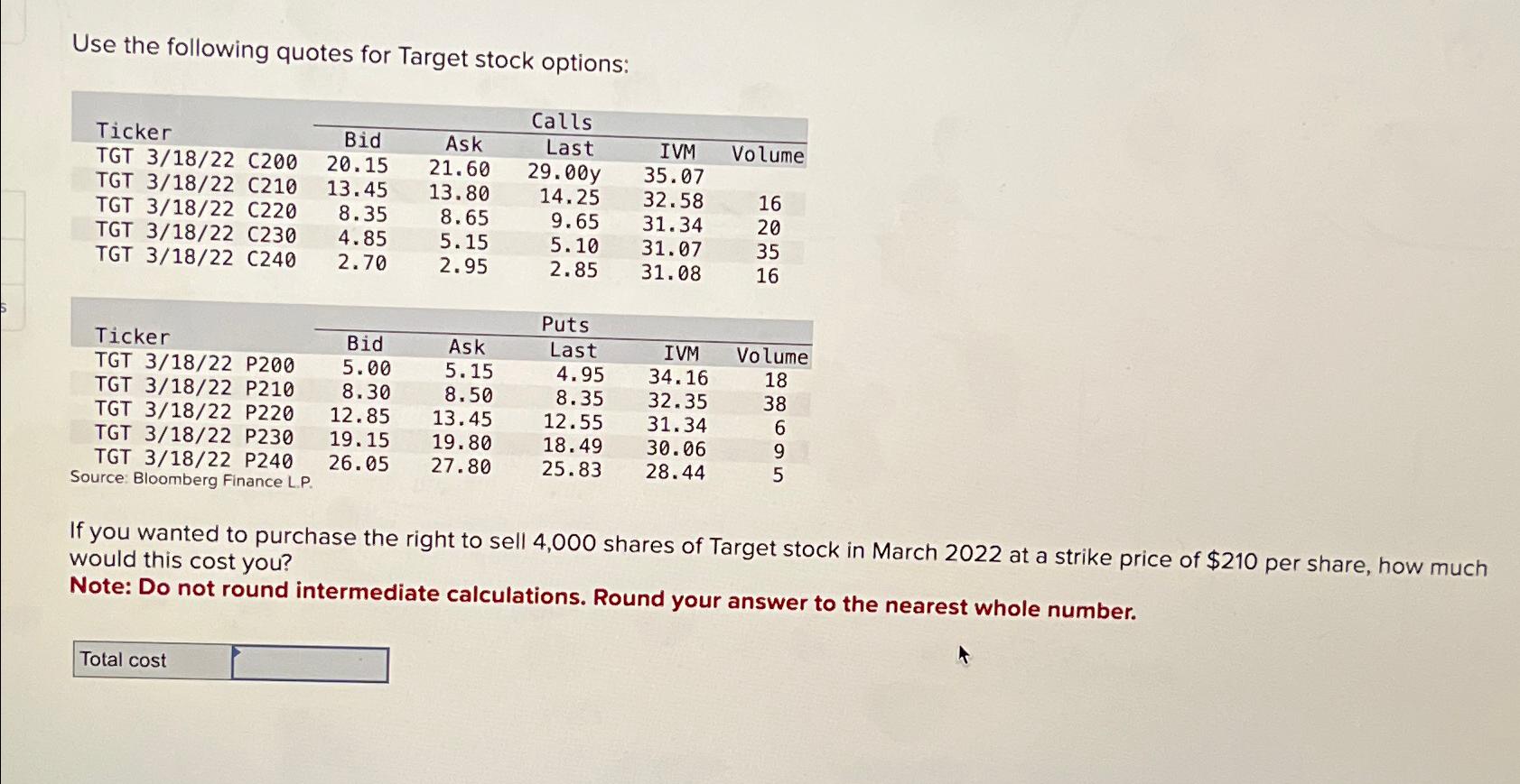 Solved Use the following quotes for Target stock | Chegg.com