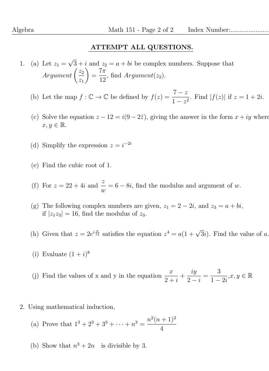 Solved ATTEMPT ALL QUESTIONS. 1. (a) Let z1=3+i and z2=a+bi | Chegg.com