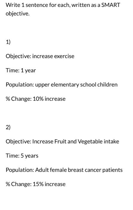Solved Write 1 sentence for each, written as a SMART | Chegg.com