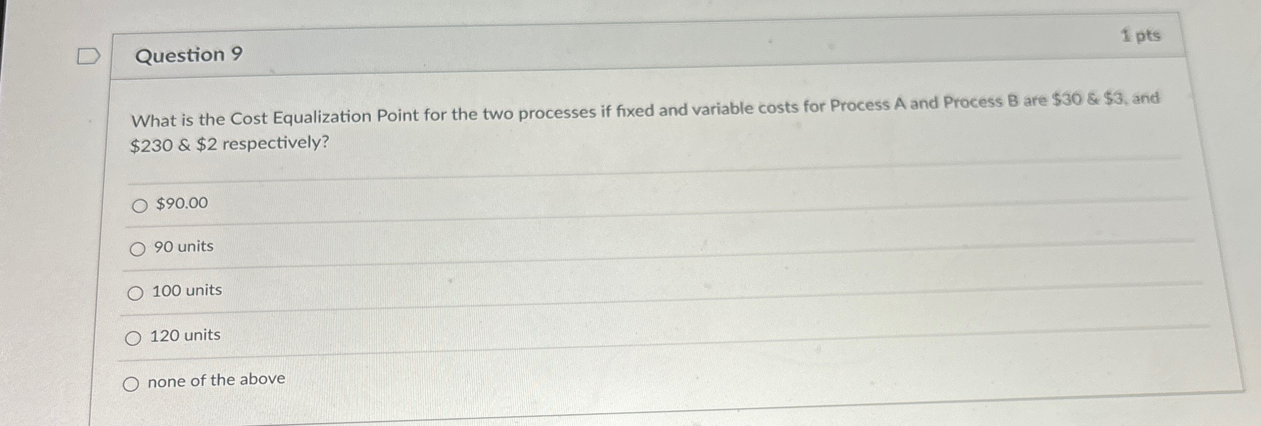Solved Question 9I ptsWhat is the Cost Equalization Point
