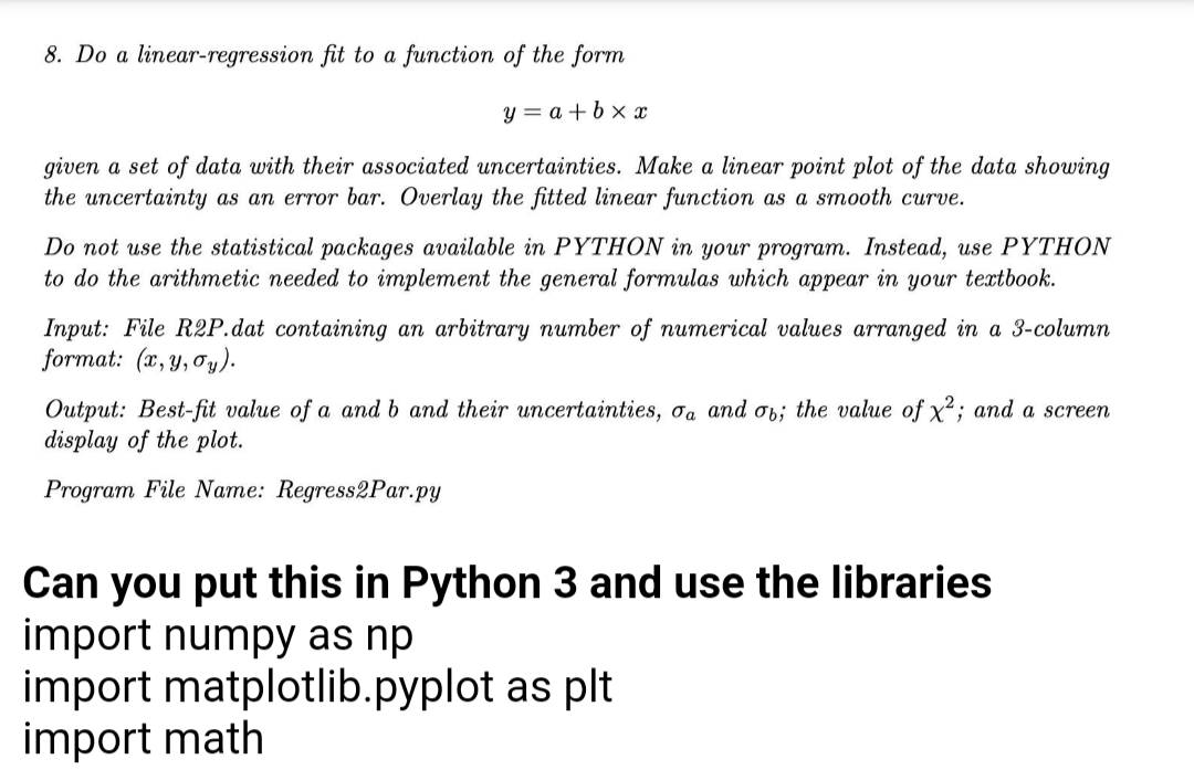 Solved 8. Do a linear-regression fit to a function of the | Chegg.com