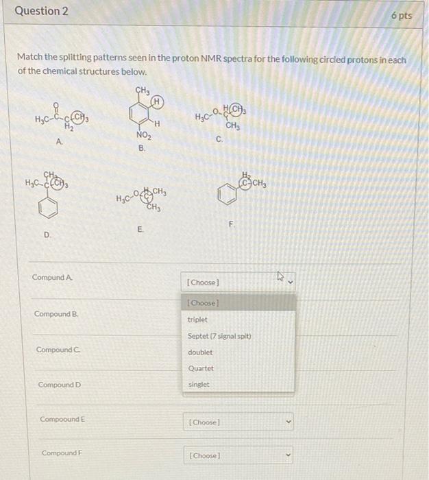 Solved Question 2 6 pts Match the splitting patterns seen in | Chegg.com