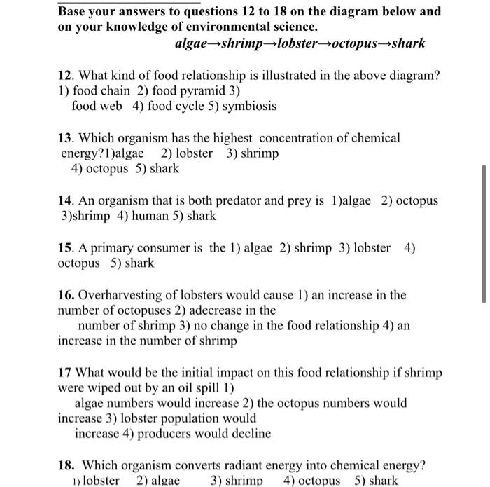 Solved Base your answers to questions 12 to 18 on the | Chegg.com