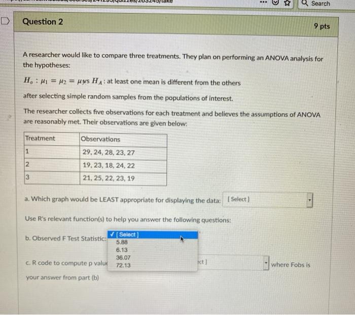 Solved Question 2 9 pts A researcher would like to compare | Chegg.com