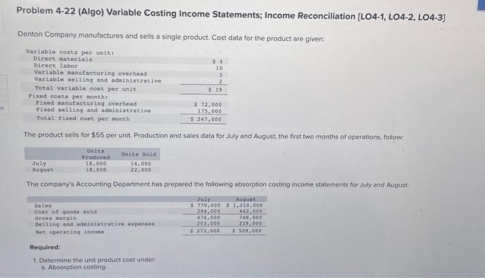 Solved Required: 1. Determine the unit product cost under: | Chegg.com