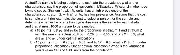 Solved A stratified sample is being designed to estimate the | Chegg.com