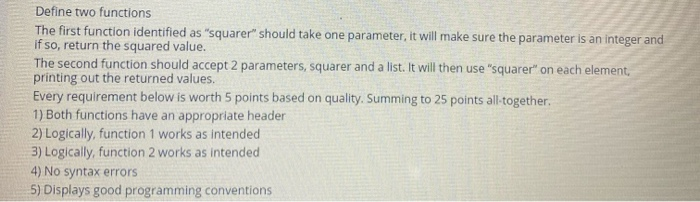 Solved Define two functions The first function identified as | Chegg.com
