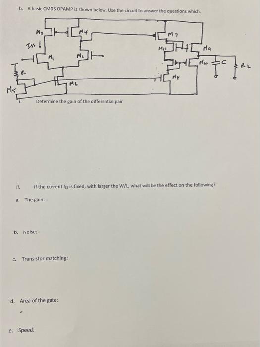 b. A basic CMOS OPAMP is shown below. Use the circuit | Chegg.com