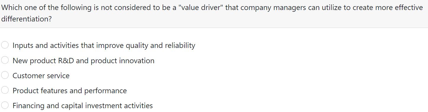 Solved The two biggest factors that distinguish one | Chegg.com
