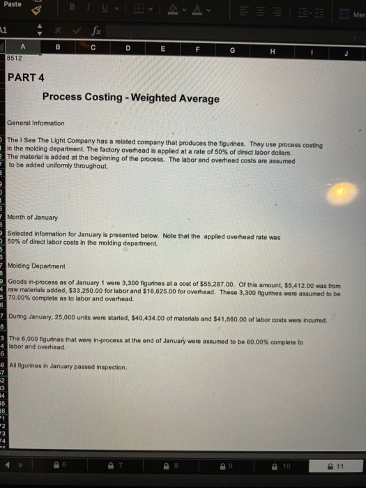 Solved 8512 PART 4 Process Costing - Weighted Average | Chegg.com
