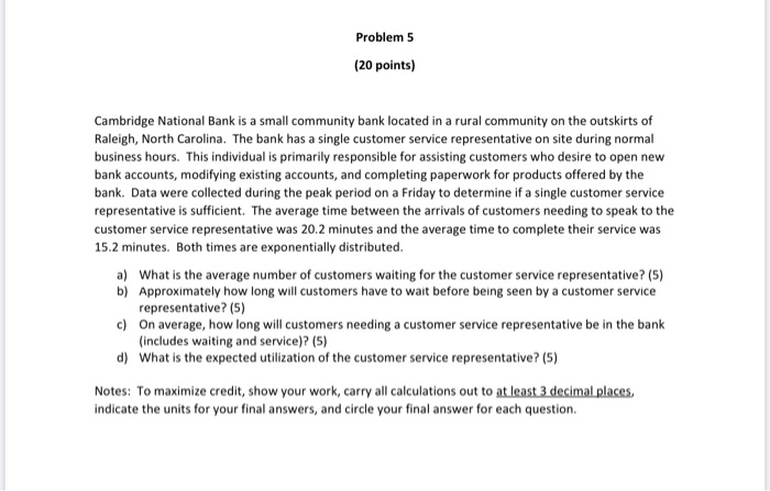 Solved Problem 5 20 Points Cambridge National Bank Is A
