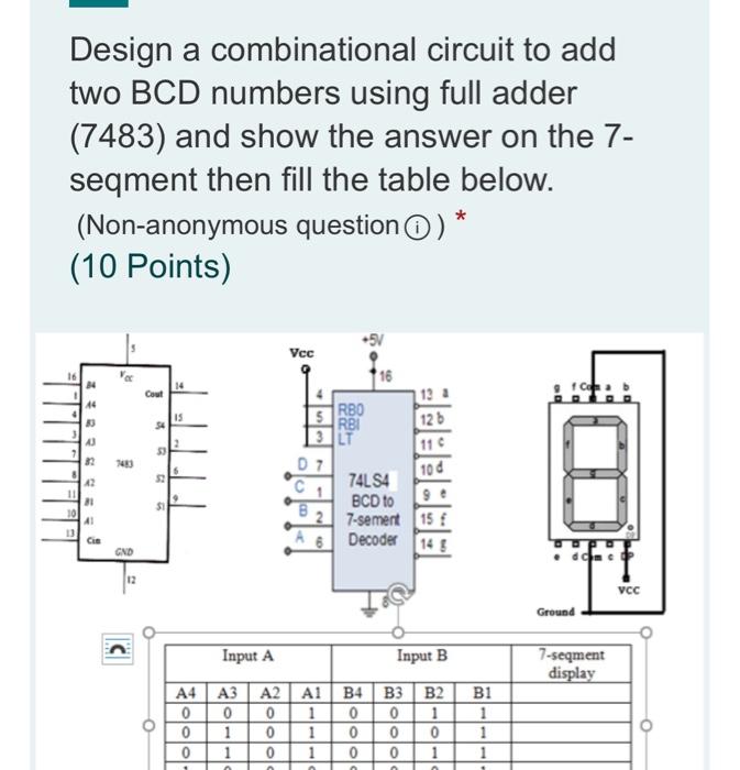 Solved Design A Combinational Circuit To Add Two BCD Numbers | Chegg.com