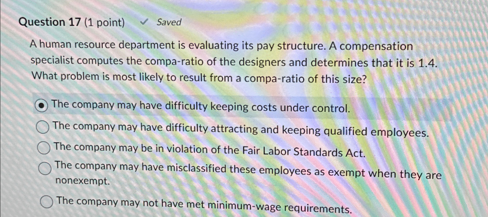 Solved Question 17 (1 ﻿point) ﻿SavedA Human Resource | Chegg.com