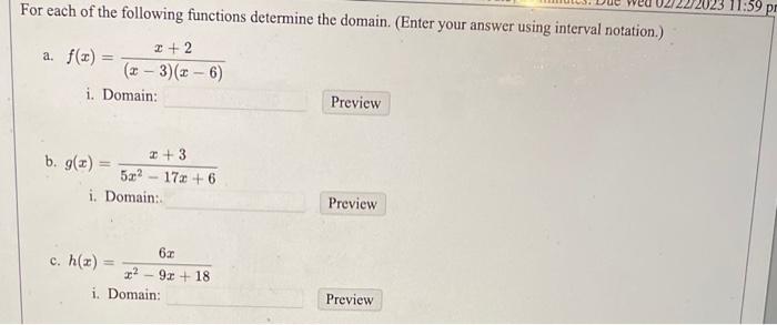 Solved For each of the following functions determine the | Chegg.com
