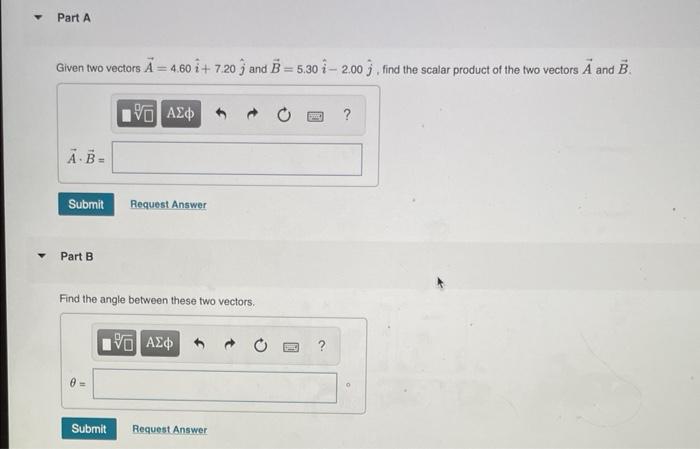 Given two vectors \( \vec{A}=4.60 \hat{i}+7.20 \hat{j} \) and \( \vec{B}=5.30 \hat{i}-2.00 \hat{j} \). find the scalar produc