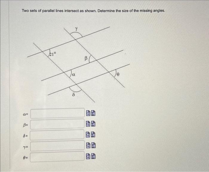 Solved Two sets of parallel lines intersect as shown. | Chegg.com