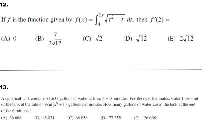 Solved 12 If F Is The Function Given By F X 2 1 Dt Chegg Com