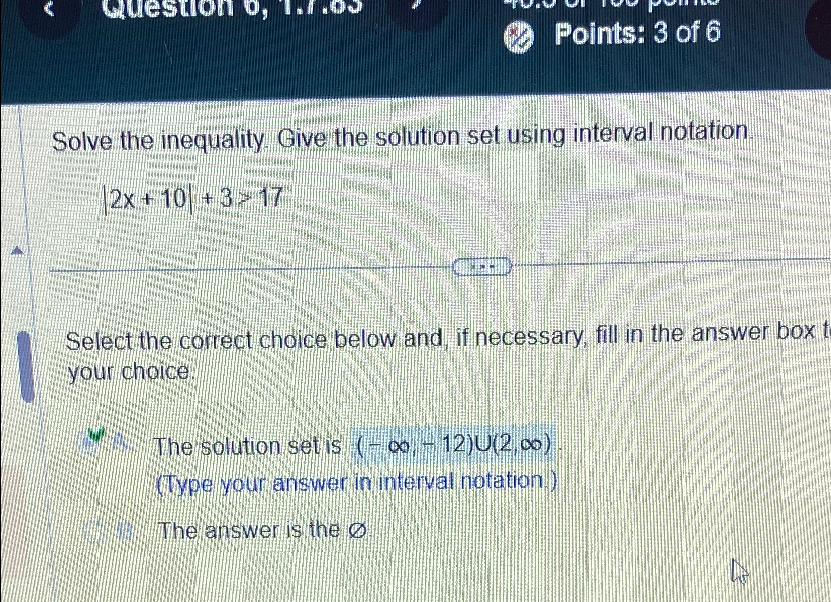 Solved Points: 3 ﻿of 6Solve the inequality. Give the | Chegg.com