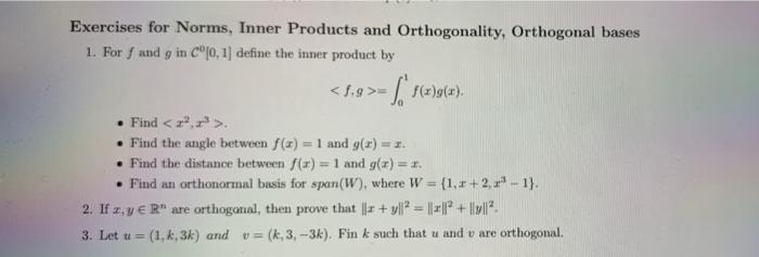 Solved Exercises for Norms, Inner Products and | Chegg.com