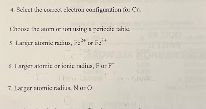 Solved 4 Select The Correct Electron Configuration For Cu