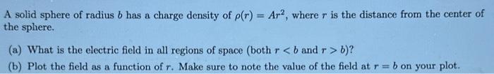 Solved A solid sphere of radius b has a charge density of | Chegg.com